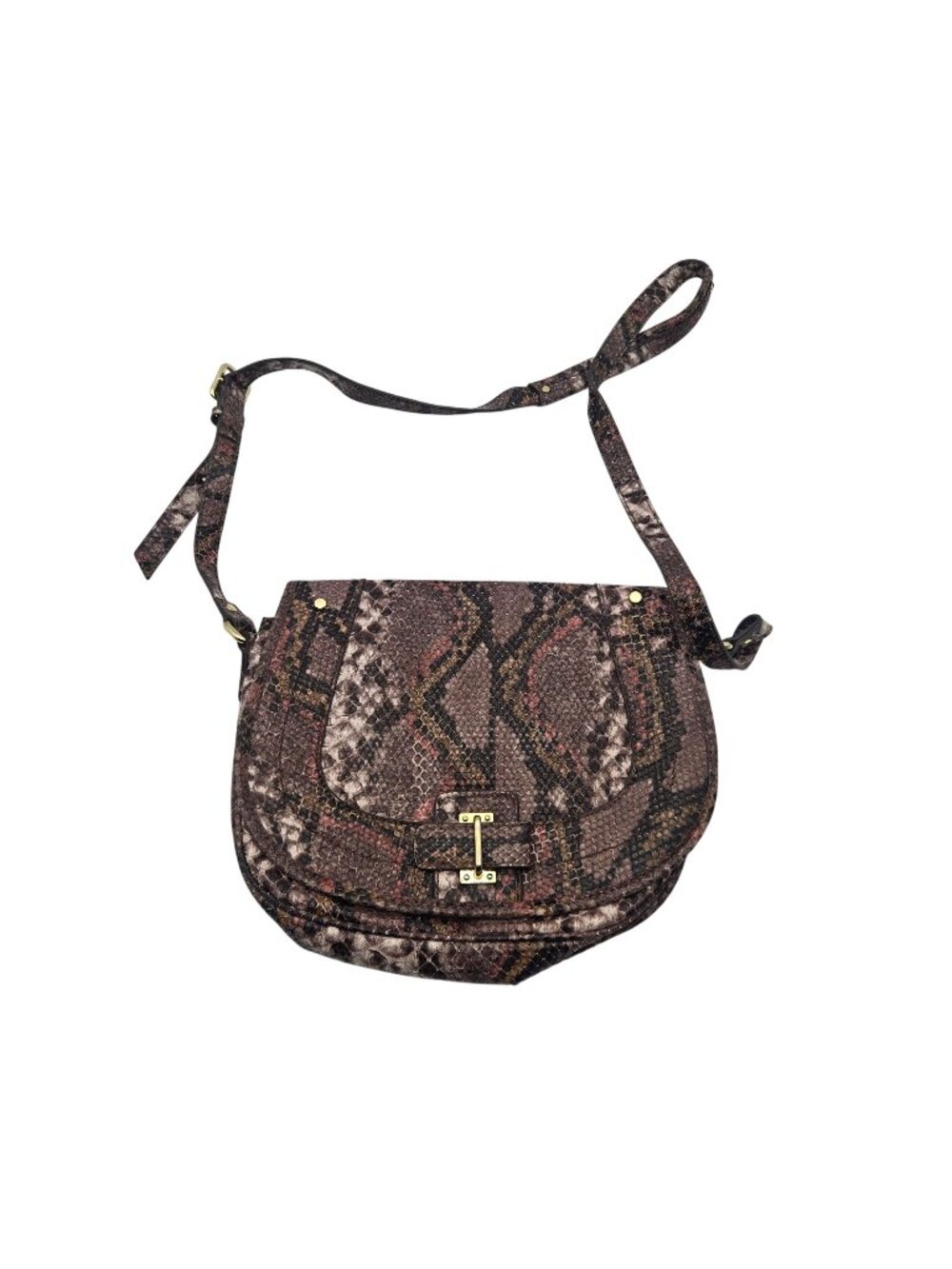 Nine West Snake Print Crossbody Bag Adjustable Strap Gold Hardware 11x10in